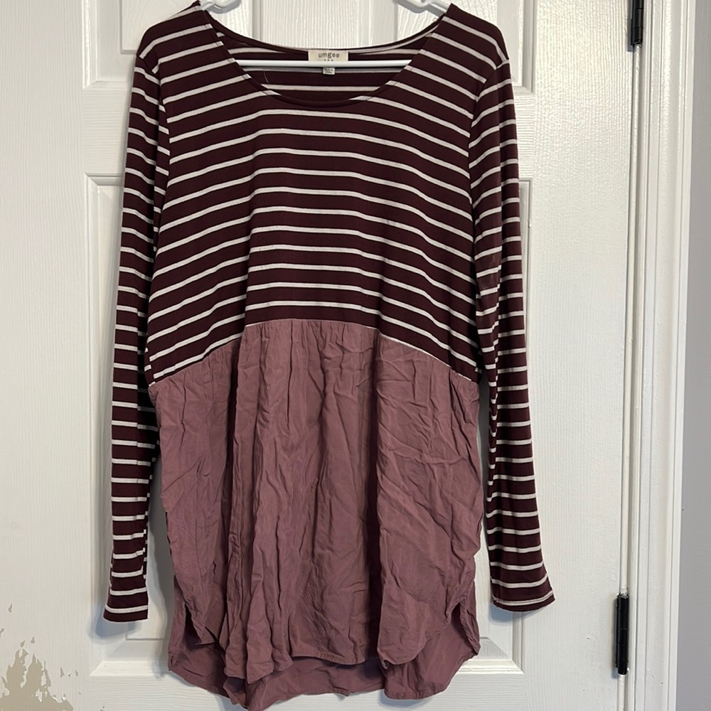 Boutique long sleeve striped mauve blouse